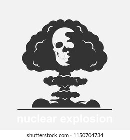 Nuclear Explosion With Human Skull Vector Illustration Isolated On White Background. International Day Against Nuclear Tests.