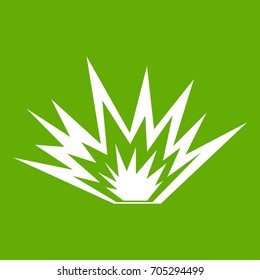 Nuclear explosion icon white isolated on green background. Vector illustration