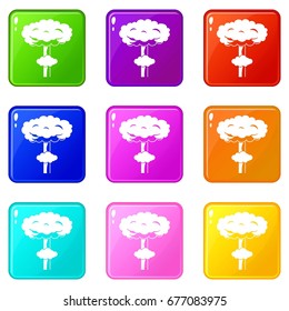 Nuclear explosion icons of 9 color set isolated vector illustration