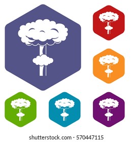 Nuclear explosion icons set rhombus in different colors isolated on white background