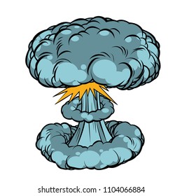 Nuclear explosion isolated on white background. Comic book cartoon pop art retro illustration