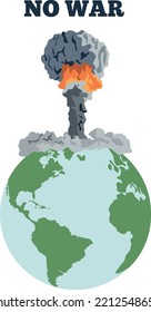 Kernexplosion. Große Pilzwolke auf der Welt. Atombombe, Atomwaffen und globaler Krieg. radioaktive Katastrophe. Vektorgrafik. Symbol des Krieges, Ende der Welt. Hör auf mit Atomwaffen. 