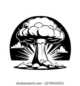 Mushroom de explosión nuclear con dibujos animados en blanco y negro para colorear. Ilustración del vector	