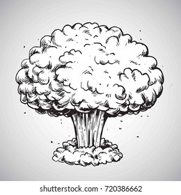 Nuclear Explosion Mushroom Cloud Drawing Illustration Vector Icon