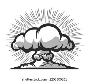 Nuclear Explosion Mushroom Cloud. Vector On Transparent Backgroun