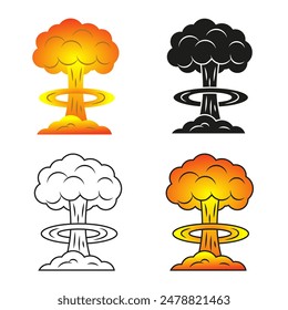 Nuclear explosion. A mushroom wave after an atomic explosion. Different styles. EPS 10.