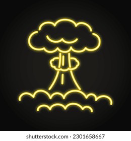 Nuclear explosion neon line icon. Atomic bomb symbol. Mushroom cloud, radiation. Vector illustration