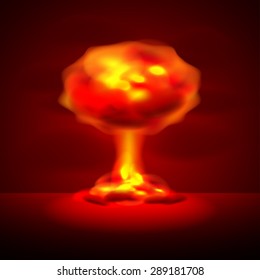 Nuclear explosion on dark photo realistic vector background