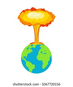 Nuclear explosion on planet earth. War in world. large red explosive chemical mushroom.