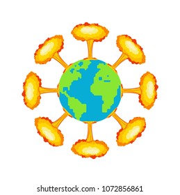 Nuclear explosion on planet earth. War in world. large red explosive chemical mushroom.