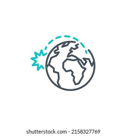 nuclear explosion on planet earth after missile rocket attack single outline icon isolated on white. outline symbol rocket attacks. design element war with editable thin line stroke. strike pictogram