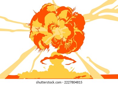 Nukleare Explosion mit einer Vektorgrafik von rotem und gelbem Pilz