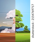 nuclear explosion rising fireball of atomic mushroom cloud and green tree apocalipce detonation dangerous destruction stop war utopia and dystopia