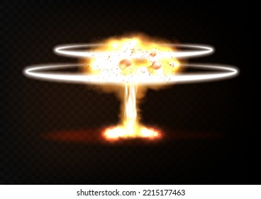 Atomsprengung aufsteigender orangefarbener Feuerball der Atommuskelwolke . Vektorgrafik