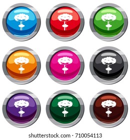 Nuclear explosion set icon isolated on white. 9 icon collection vector illustration