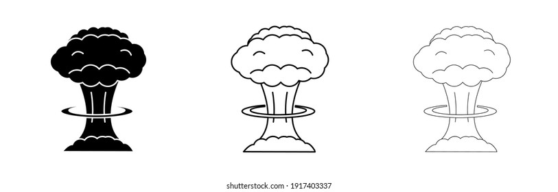 Icono de disparo de explosión nuclear. Vector de línea modificable. Ola de choque repentino. Icono de explosión de moda de estilo plano. Plantilla para aplicación, interfaz de usuario y logotipo, ilustración vectorial.