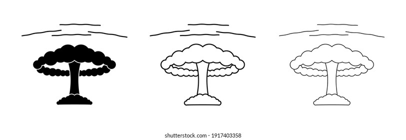 Icono de disparo de explosión nuclear. Vector de línea modificable. Ola de choque repentino. Icono de explosión de moda de estilo plano. Plantilla para aplicación, interfaz de usuario y logotipo, ilustración vectorial.