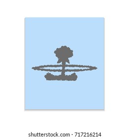 Nuclear explosion sign illustration Vector black icon on color sticker. Material design
