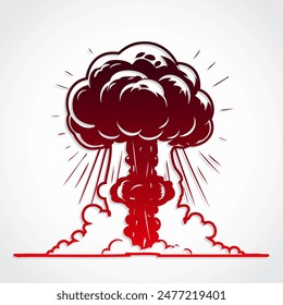 Ilustración vectorial de color rojo simple de la explosión nuclear