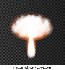 Explosión nuclear. Humo del lanzamiento de cohetes militares. Bomba atómica aislada de fondo transparente.  Textura vectorial de guerra realista.
