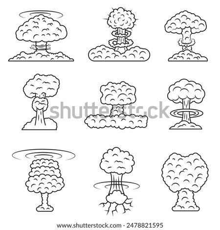 A nuclear explosion in a thin line. A mushroom wave after an atomic explosion. EPS 10.