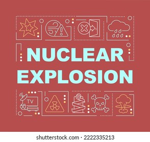Banner rojo de conceptos de palabra de explosión nuclear. Contaminación radiactiva. Infografía con iconos editables en el fondo del color. Tipografía aislada. Ilustración vectorial con texto. Fuente Arial-Black utilizada