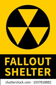 Nuclear Fallout Shelter Flat Yellow Vector Sign With Text For Print