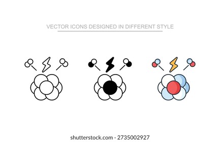 Nuclear Fission icon set in different style with white background illustration