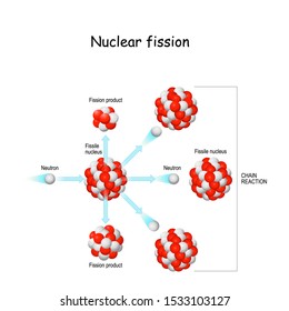 nuclear fission. process in which the nucleus of atom splits into smaller parts. vector illustration for science, educational, physics and chemistry use. 