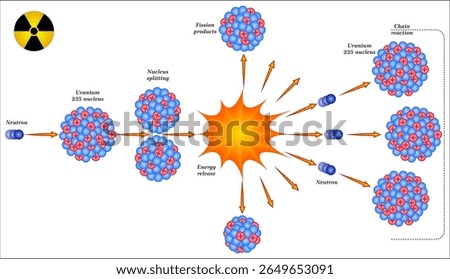 Nuclear fission is a reaction in which the nucleus of an atom splits into two or more smaller nuclei. The fission process often produces gamma photons, and releases a very large amount of energy 