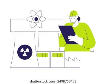 Kernfusion abstraktes Konzept, Vektorgrafik. Ingenieur beobachten Kernfusion, Umwelt, nachhaltige Technologie, erneuerbare Energien, wissenschaftliche Forschung abstrakte Metapher.