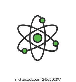 Nuclear fusion, in line design, green. Nuclear, Fusion, Energy, Reactor, Plasma, Power, Science on white background vector. Nuclear fusion editable stroke icon.