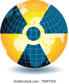 Nuclear globe illustration. Radioactive alert symbol.