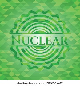 Nuclear green emblem with triangle mosaic background. Vector Illustration. Detailed.