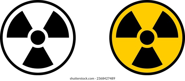 Nukleare Gefahr ionisierender Strahlung Gefahr Baumfolienwarnsymbol Schwarz und Gelb Symbol Set. Vektorbild.