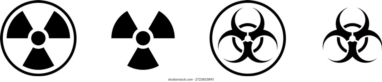 Peligro nuclear Radiación ionizante Peligro Rayos X Trefoil y riesgo biológico o riesgo biológico Conjunto de iconos de advertencia de enfermedades. Imagen de Vector.