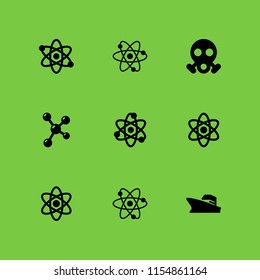 nuclear icon. 9 nuclear set with warship, atom and radioactive vector icons for web and mobile app