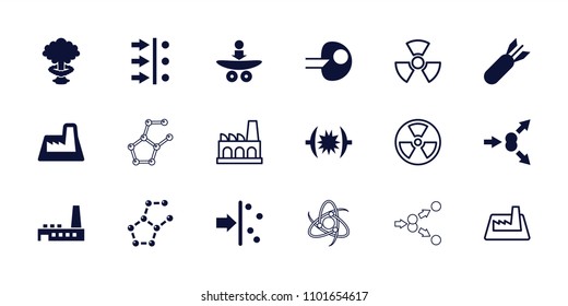 Nuclear icon. collection of 18 nuclear filled and outline icons such as factory, rocket bomb, atom move, core, radiation, pressure. editable nuclear icons for web and mobile.
