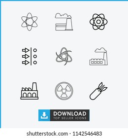Nuclear icon. collection of 9 nuclear outline icons such as atom, atom move, factory, rocket bomb. editable nuclear icons for web and mobile.