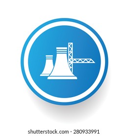 Nuclear icon design on blue button,white background,clean vector