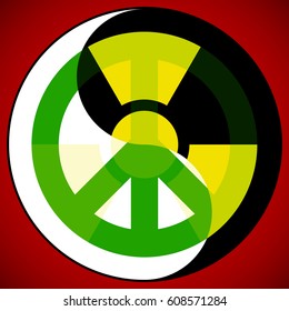 Nuclear icon and peace icon in Yin Yang symbol