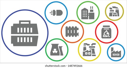 nuclear icon set. 9 filled nuclear icons.  Simple modern icons about  - Carrier, Missile, Factory, Nuclear plant, Radiator, Coal