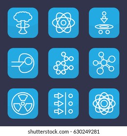 Nuclear icon. set of 9 outline nuclear icons such as atom, atom move, core, radiation