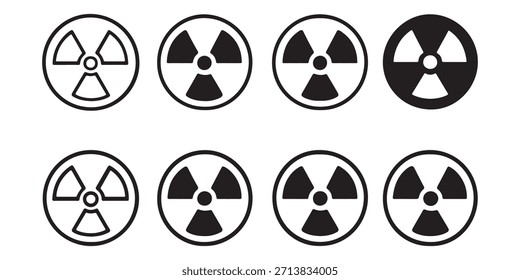 Nukleare Ikonenvektoren. Atom-Warnsymbol für aktiven Strahl- oder Strahlwarnmeldungen. Vektorgrafik.