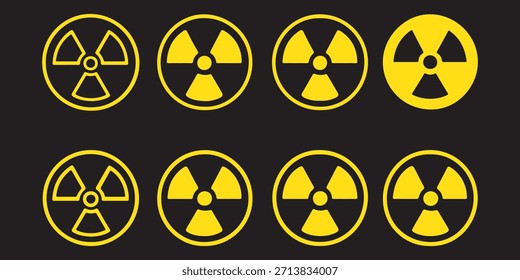 Vector de íconos nucleares. Símbolo de alerta de atención de advertencia de rayo o rayo activo de radio átomo. Ilustración vectorial.