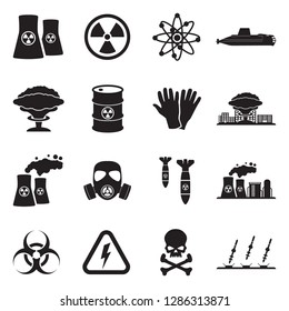 Nuclear Icons. Black Flat Design. Vector Illustration.