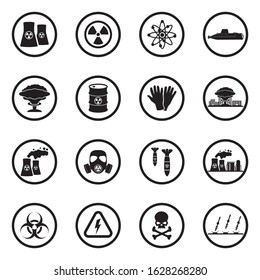 Nuclear Icons. Black Flat Design In Circle. Vector Illustration.