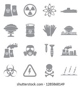 Nuclear Icons. Gray Flat Design. Vector Illustration. 
