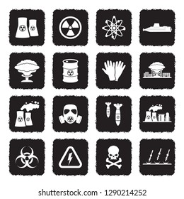 Nuclear Icons. Grunge Black Flat Design. Vector Illustration. 