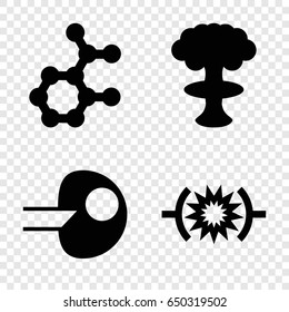 Nuclear icons set. set of 4 nuclear filled icons such as pressure, core, atom